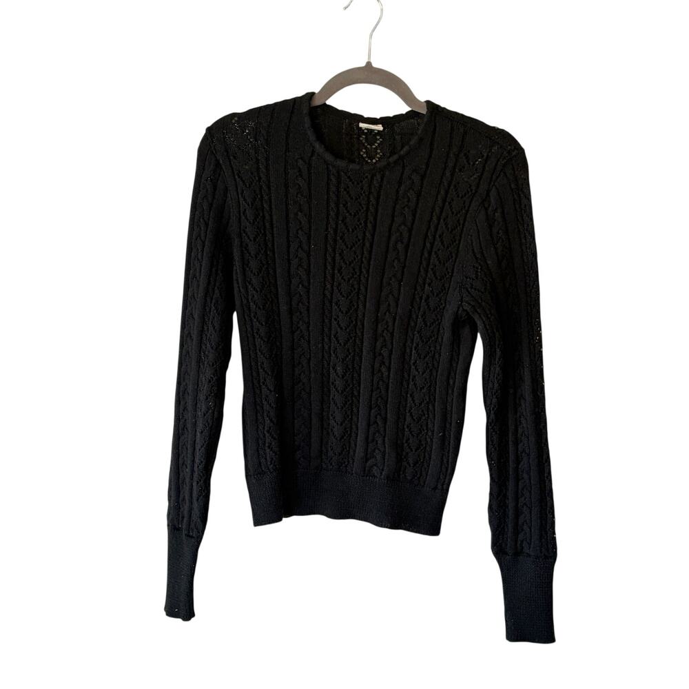 Tom Gutie women's sweater 100% baby alpaca black cableknit crewneck *flaw*